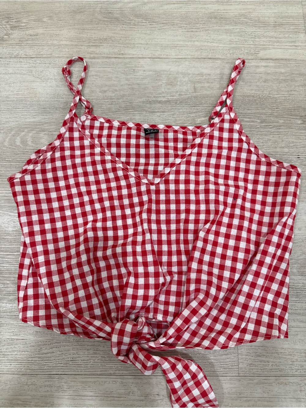 SHEIN Red and White Gingham Tie-Front Cami